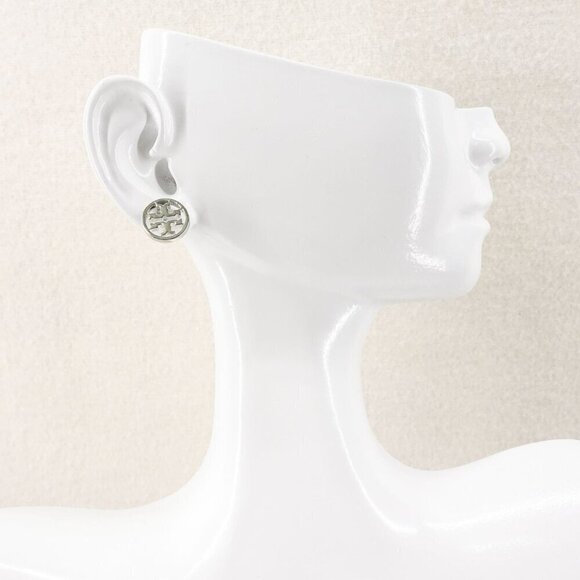Tory Burch Logo Circle Stud Earrings Silver OS - Picture 7 of 14